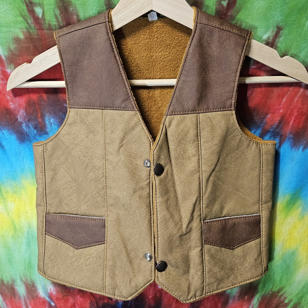 Vintage Kids 80's Full Leather Sherpa-Lined Vest Size 6 - Picture 5 of 11